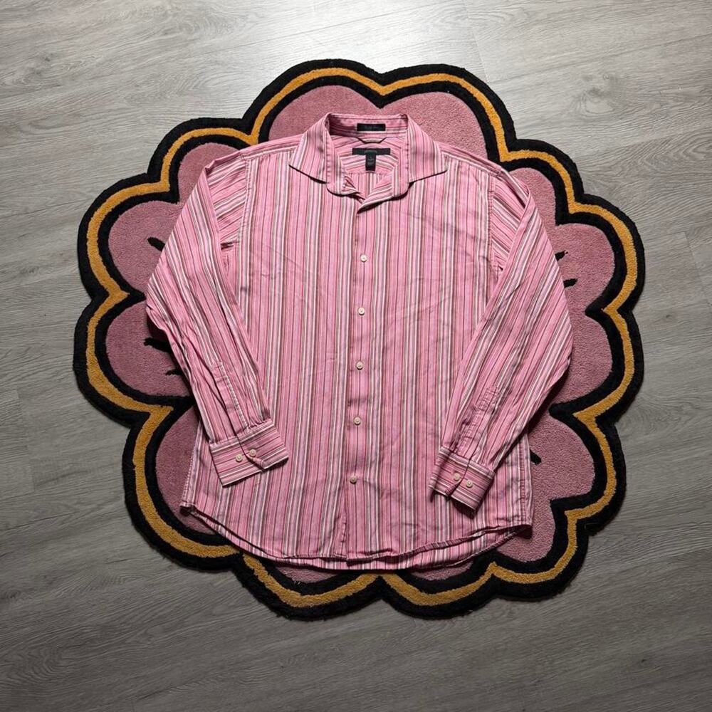 Vintage Y2K Express Striped Causal Button Up Shirt Size Large Pink